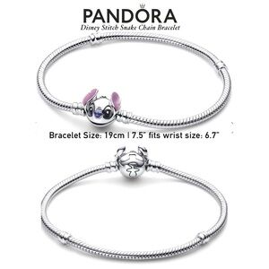 PANDORA Disney Stitch Snake Chain Bracelet (19cm|7.5”) w/box